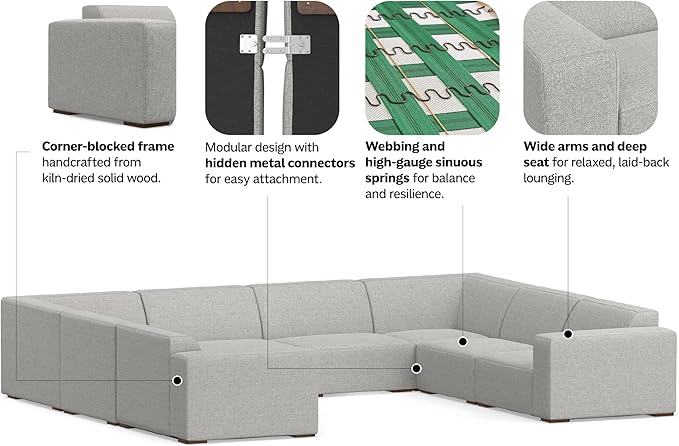 SIMPLIHOME Rex Right-Arm Sofa Module in 100% Recycled Polyester Tightly Woven Performance Fabric, Pale Grey, 44-inches Wide, Handcrafted Modern-Style Right-Arm Accent Chair for Living Room