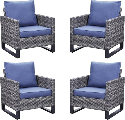 Belord Outdoor Wicker Chair Patio Chairs Set of 4, All Weather Rattan Club Chairs 4 Piece Furniture Set with Leveling Feet Water-Resistant Cushion Anti-Rust Frame