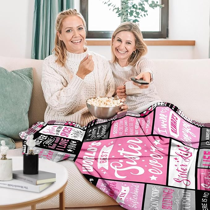 Sisters Mothers Day Birthday Gifts - World's Best Sister Ever Gifts from Sister - Christmas Valentines Day Birthday Graduation Present for Sis Adult - Sisters Life Blanket 60"x80"