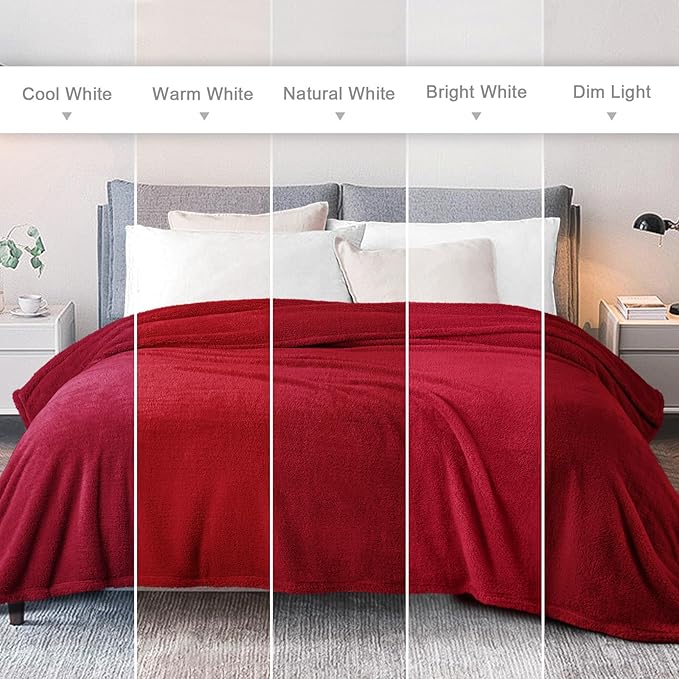 Exclusivo Mezcla King Size Blanket for Bed, Super Soft Velvet Plush Fleece Blankets, Fuzzy Cozy and Warm for Winter, 90x104 Inches, Deep Red