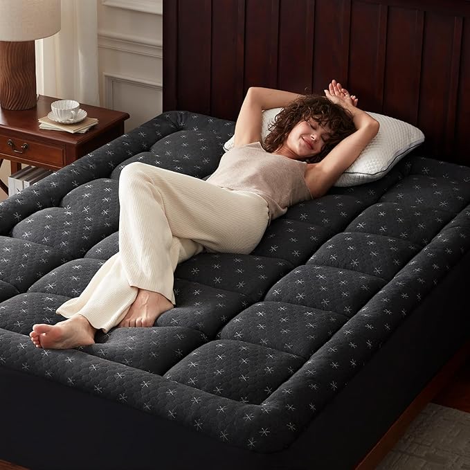 Anluoer Memory Foam Mattress Topper King for Back Pain,Down Alternative Pillow Top Mattress Topper,Thick Mattress Pad with 8-21" Deep Pocket, 78x80 Inches, Dark Grey