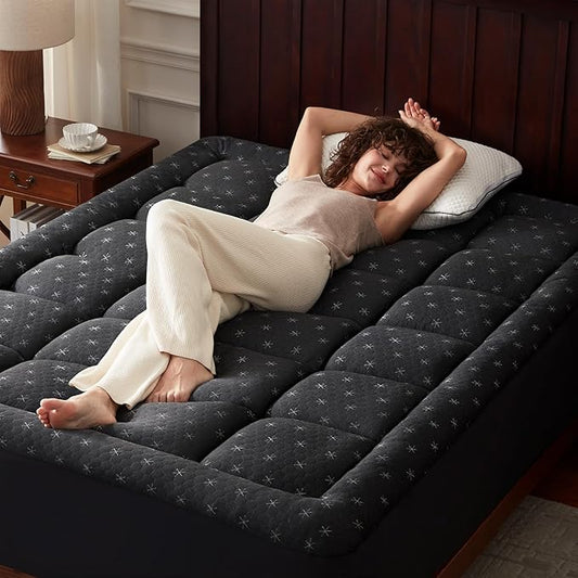 Anluoer Memory Foam Mattress Topper King for Back Pain,Down Alternative Pillow Top Mattress Topper,Thick Mattress Pad with 8-21" Deep Pocket, 78x80 Inches, Dark Grey
