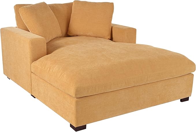 Christopher Knight Home Larrz Oversized Chaise Lounge Chair Indoor, Cozy Upholstered Sleeper Sofa Couch, Durable Wood Frame, Deep Seat Reading Chair with 2 Throw Pillows and Armrests, Yellow