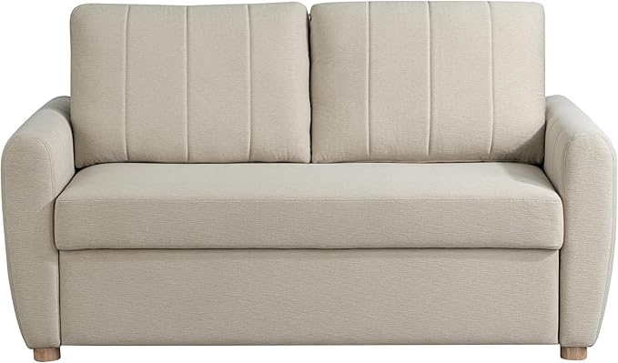Serta Galway 66.5" Convertible Sleeper Loveseat, Full Size, Dreamcoil Comfort, FingerGuard Pinch Point Protection, Soft Woven Fabric, Beige