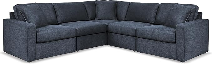 Signature Design by Ashley Modmax Contemporary Stain Resistant 5-Piece Sectional with Armrest, Throw Pillows and Reversible Cushions, Blue