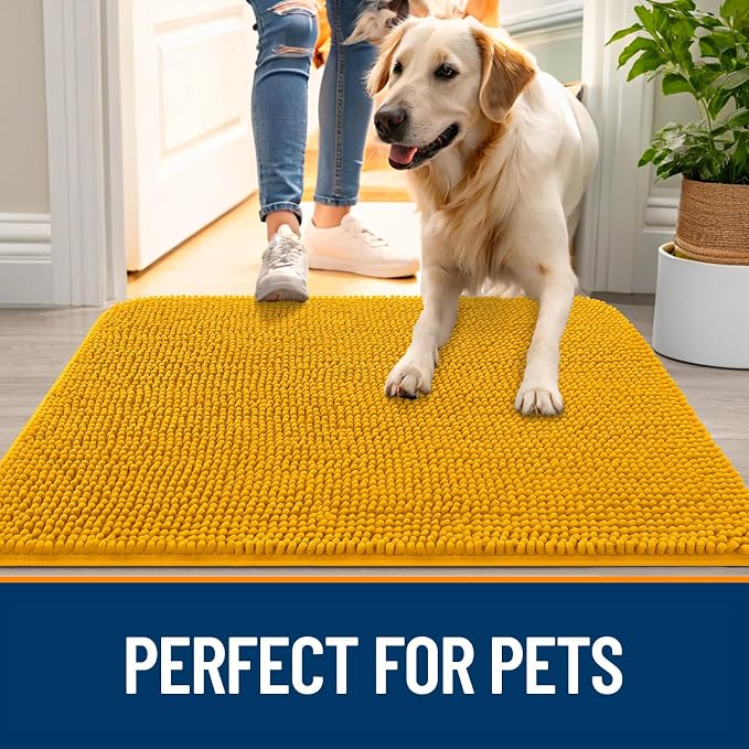 OLANLY Dog Door Mat for Muddy Paws 59x24, Absorbs Moisture and Dirt, Absorbent Non-Slip Washable Doormat, Quick Dry Chenille Mud Mat, Entry Indoor Entryway Carpet for Inside Floor, Golden Yellow - Image 6