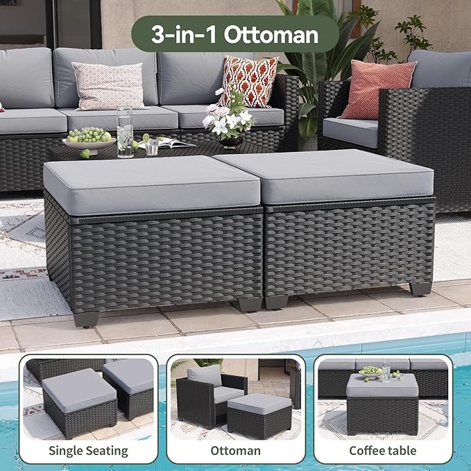 Aoxun 7 Piece Outdoor Patio Furniture Set 6 Seats, Outdoor Sectional with Thick Waterproof Cushions & Storage Coffee Table, Patio Conversation Sets for Garden,Backyard, Porch, Balcony, Deck, Gray