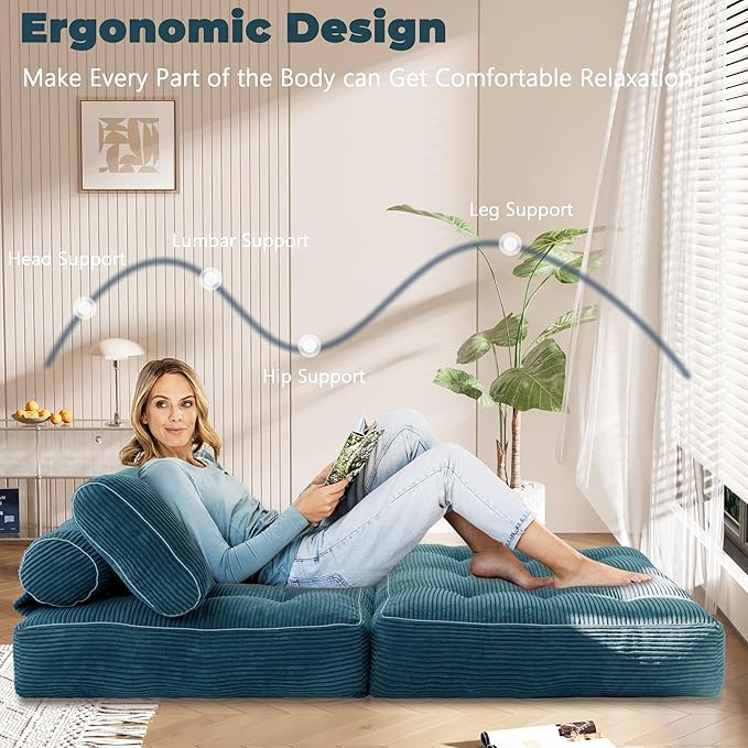 Folding Sofa Bed,Convertible Sleeper Chair for Adults, Folding Sofa Bed Foam Filling Couch with Pillow，Sleeper Chairs Single Size Floor Mattress,Dark Blue