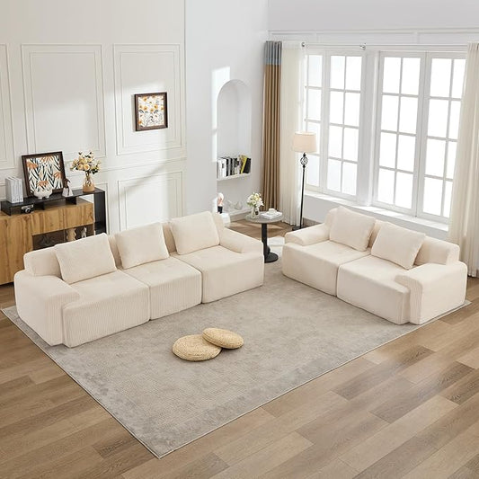 KIGOTY Modular Sectional Sofa Set, 5 Pcs Comfy Cloud Sectional Couch with Deep Seat, Modern Boneless Couch for Living Room, No Assembly Required,White