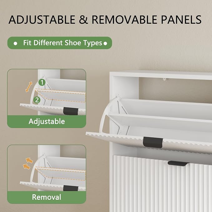 Xixini Shoe Cabinet with 6 Flip Drawers, 54" Tall Narrow Fluted Shoe Storage Organizer for Entryway, Hidden Slim Wooden Shoe Rack Cabinet for Front Door Entrance, Hallway, Living Room, Solid White - Image 3