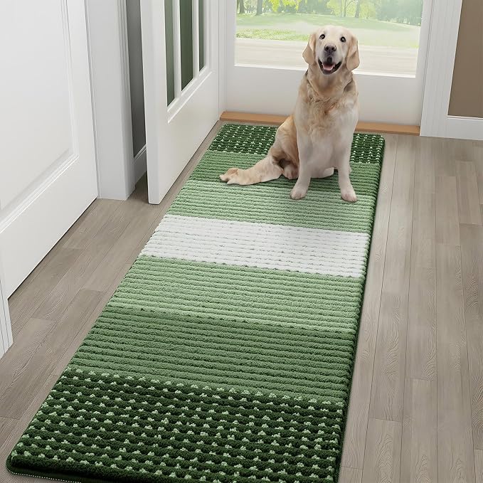 Kitinjoy Indoor Outdoor Door Mat, 59x20 Non-Slip Absorbent Dirt Trapper, Low-Profile Washable Inside Entrance Front Floor Mat, Sturdy Soft Entry Dotted Ombre Doormats for Entryway, Green by Kitinjoy