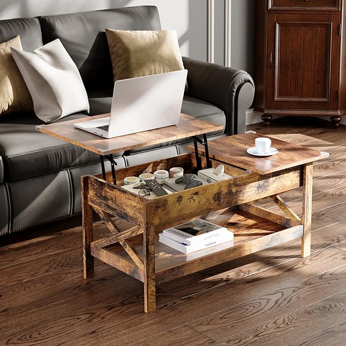 Lift Top Coffee Table with Storage, Small Coffee Table with Hidden Compartment, Dining Center Tables with Lifting Tabletop for Living Room, Home Office