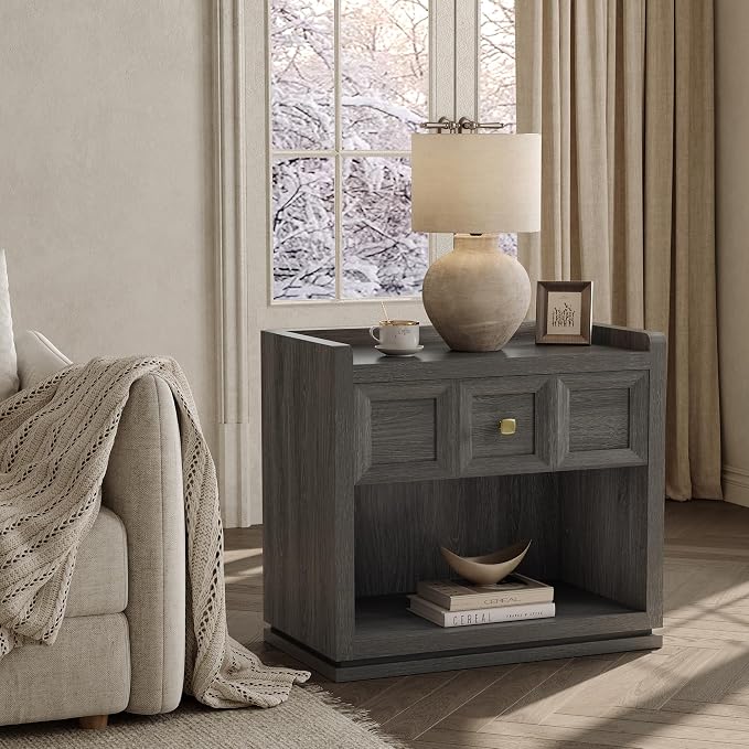 SICOTAS Night Stand Set 2, 26" Wide Nightstands with Drawer, Large Queen Size Nightstands Set of 2, Modern Bedside Table for Bedroom, Side End Table (Dark Grey Oak, 26-Inch) - Image 5