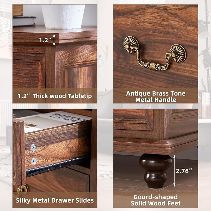 Joaxswe Farmhouse 7 Drawers Dresser for Bedroom, Brown 54 Inch Wide Chest of Drawers w/ 4 Wooden Legs, Large Vintage Rustic Closet Dressers for Living Room, Wood TV Stand with Storage Organizer - Image 7