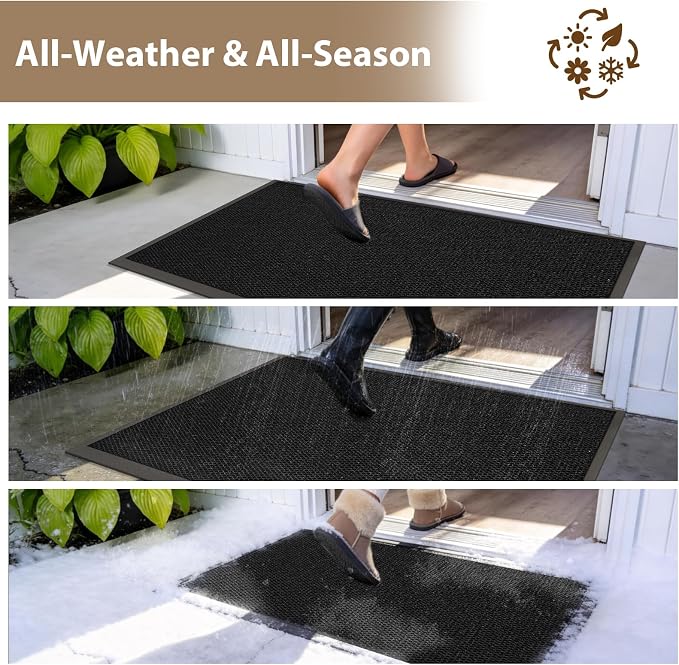 Front Door Mat Outside Entrance 32"x48" Black,Heavy-Duty Dirt Trapper Outside Welcome Mat, Non Slip Durable Rubber Entrance Doormats for Entryway Porch, Stain Resist Waterproof All-Season All-Weather - Image 8