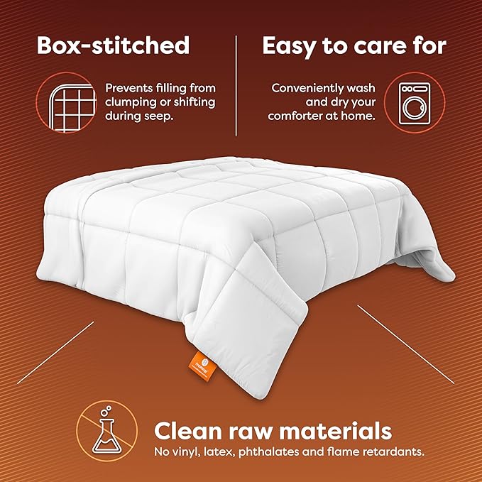 HOSPITOLOGY PRODUCTS Reversible Brown / Beige Comforter Queen Hypoallergenic Duvet Insert Microfiber All Season Goose Down Alternative Quilted - Corner Loops - Box Stitched - Washable - 90" W x 94" L