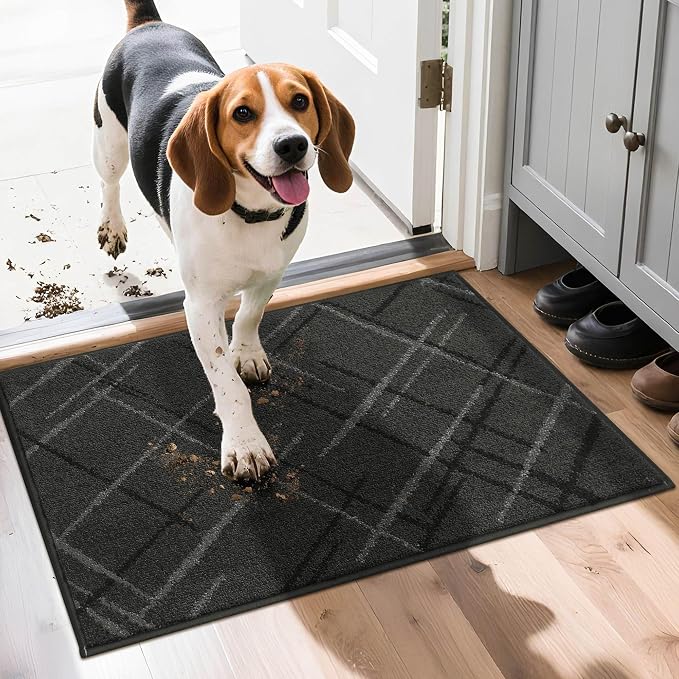 COSY HOMEER Front Door Mat Low Profile Non-Slip Doormat for Entryway, Absorbent Dirt Trapper Washable Entrance Mat, Sturdy Polyester Doormats (32"x20", Dark Gray) - Image 9