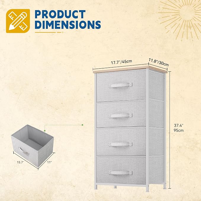 DWVO 4 Drawers Dresser, Dresser for Bedroom, Fabric Storage Tower, Chest of Drawers, Organizer Unit for Closets, Living Room - Image 3