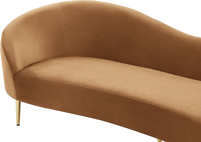 Meridian Furniture 659Saddle-S Ritz Collection Modern | Contemporary Upholstered Sofa with Rich Saddle Velvet, Gold Metal Legs, Curved Contemporary Design, 85.5" W x 31.75" D x 30.5" H, Saddle
