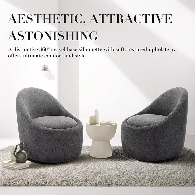 COLAMY Swivel Accent Chair Set of 2, 360° Swivel Chair with Hidden Storage, Modern Small Barrel Swivel Armchair for Living Room/Bedroom, Dark Grey