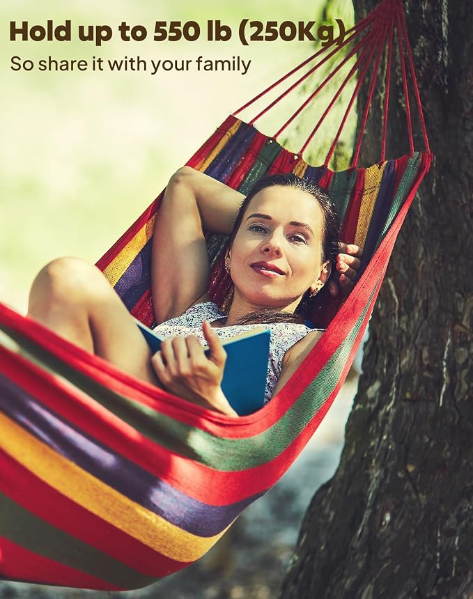 ANYOO Cotton Hammocks Portable Hammock with Tree Straps Easy Setup Indoor/Outdoor Hanging Bed 550lb Capacity Perfect for Backyard Camping Travel - Image 5