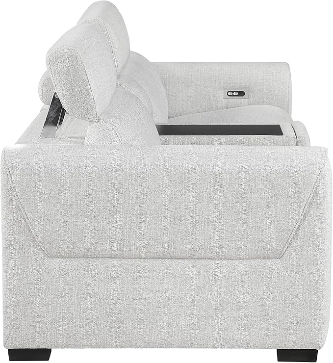 Lexicon Power Reclining Sectional Couches for Living Room-Modular Sectional Sofa, Wall Hugger, 2 Recliner Seats, Console Cup Holders, Power Headrests, Charging Ports, 2 Seater Couch, Chenille Cloud