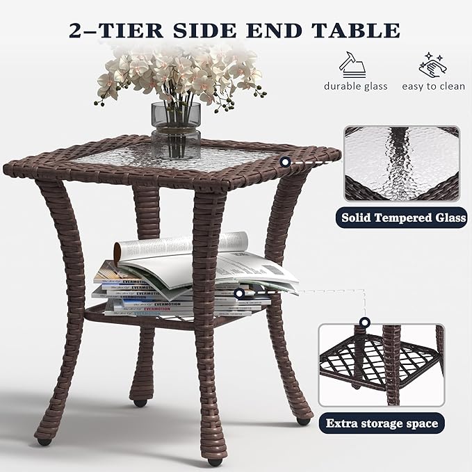 LayinSun 3 Pieces Outdoor Patio Furniture Set, Rattan Wicker Chairs Sets with Armchairs and Coffee Table