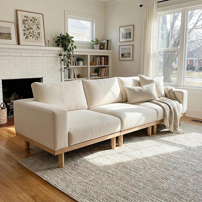 Acanva Minimalist Modular Sectional Sofa for Living Room, Wide & Deep Seat Convertible Furniture Set with Metal Frame and Movable Covers, Corner Chair, Off White