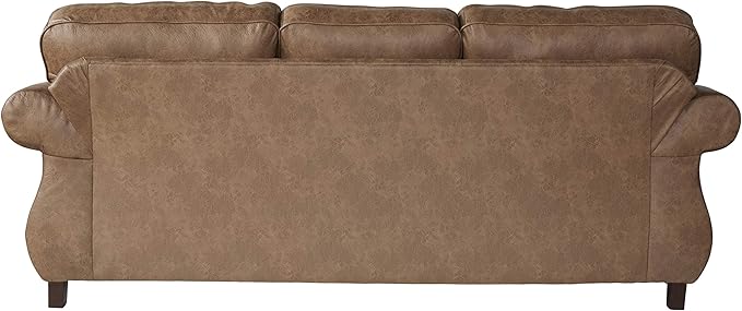 Leinster Faux Leather Sofa and Loveseat with Antique Bronze Nailheads in Jetson Ginger