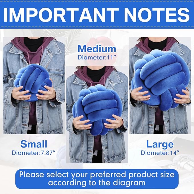 Namalu 2 Pcs Soft Knot Pillow Ball, Decorative Round Throw, Soft Knotted Plush Pillows, Handmade Stuffed Ball Pillows Cushion for Bedroom Sofa Couch Home Decor(7.87 Inches,Deep Blue)