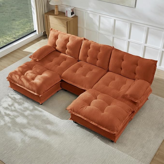 108" U Shaped Modular Sectional Sofa Couches for Living Room, Cloud Couch with Movable Ottomans, Comfy Chenille Sofa with Pillow-top Armrest for Bedroom Apartment | Free Combination, Tufted