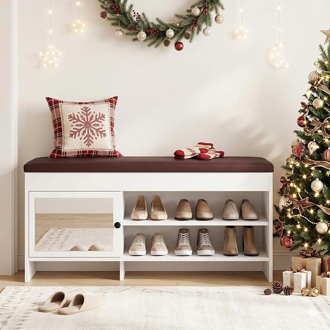 Shoe Bench with Storage - Lift Top Entryway Bench with Hidden Storage, Bench with Adjustable Shelves and Cushioned Seat, Wood Storage Bench for Entryway Mudroom, Bedroom End of Bed, Hallway,40.5in - Image 6