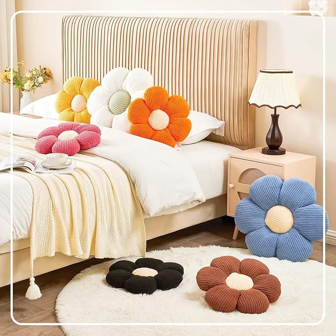 Kcvvcr Flower Throw Pillow, Soft White 14.9" Shaped Floor Pillow for Home Decor, Cute Aesthetic Plush Decorative Pillows for Bed, Sofa, Couch