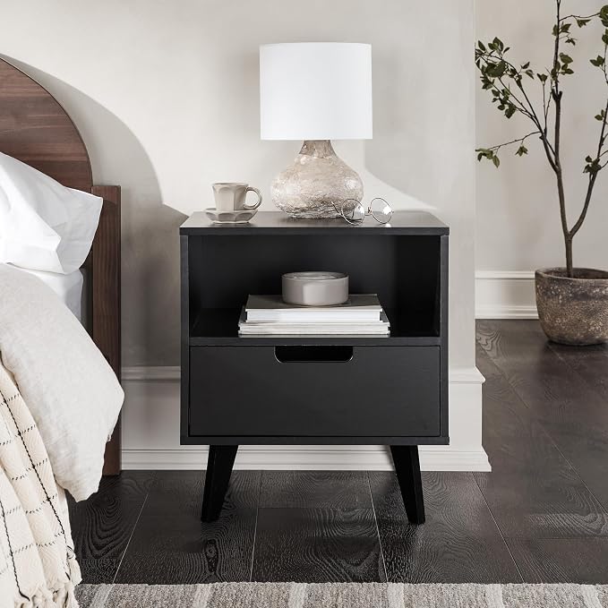 Walker Edison Raelyn Mid-Century Modern 1-Drawer Nightstand, 20 Inch, Black - Image 4