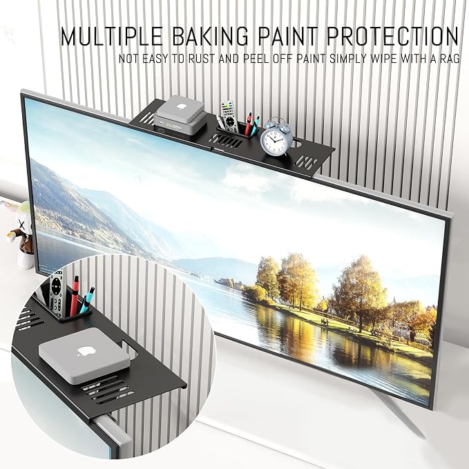 CABTE Adjustable Steel TV Top Shelf, Floating TV Stand, Universal Monitor Shelf for Soundbar, Game Console, Cable Box, Router Shelves (16.93x4.72inch with 1 Boxes) - Image 3
