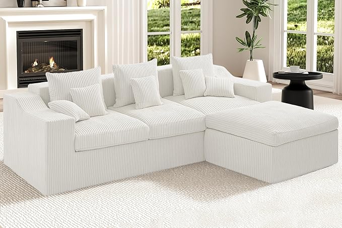 101" Modular Couch Sectionals with Ottoman, Big Comfy Cloud Couches, L Shaped 4 Seat Modular Sectional Sofa, Sectional Double Cushion Couches with Deep Seat for Living Room,No Assembly Required(Beige)