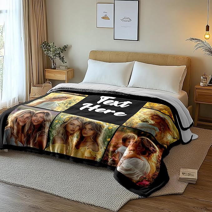 Personalized Blanket Custom Blanket with Photos, Personalized Picture Throw Blanket, Custom Birthday Christmas Valentines Day Gifts for Friends, Mom, Dad, Couple, Girlfriends, Boyfriends