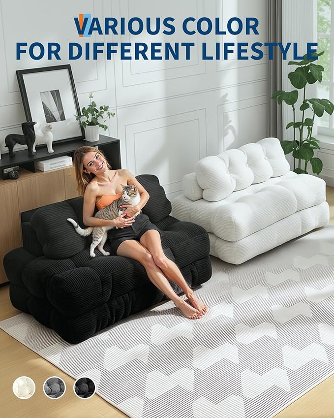 Garvee Folding Sofa Bed, Convertible Sleeper Chair with Pillow Foldable Mattress with Back Support, Boneless Fold Out Chair Bed Comfy Floor Sofa Lounge for Living Room, Bedroom, Black, Full