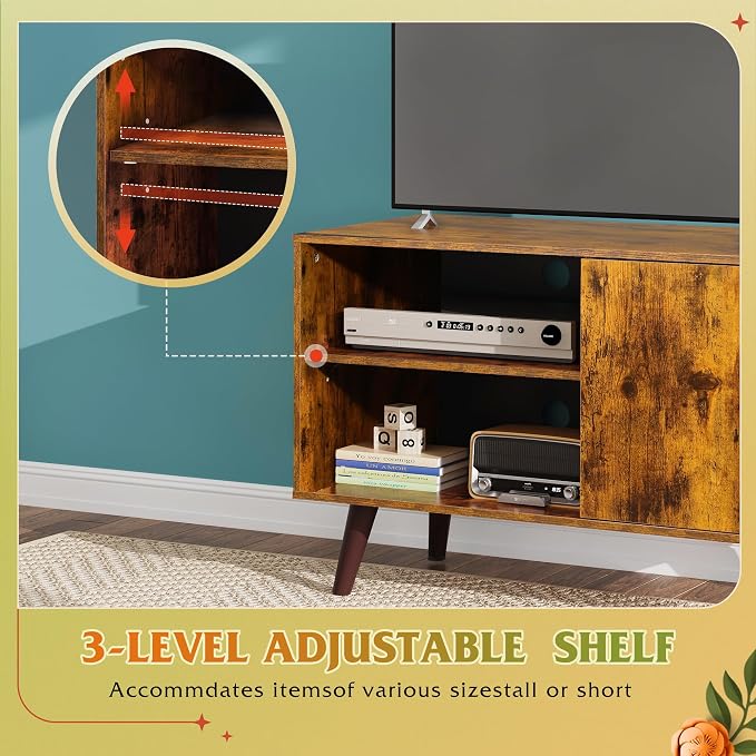 WLIVE TV Stand for 40 Inch TVs, Small Entertainment Center with Storage Cabinet, Mid-Century Modern TV Stands for Living Room and Bedroom, 32" TV Console, Brown - Image 4