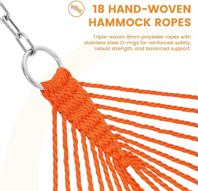 Lazy Daze Hammocks 10.5 FT Double 2 Person Caribbean Rope Hammock, Hand Woven Polyester Hammock with Spreader Bars, for Outside Outdoor Backyard Patio Poolside, 450 LBS Capacity, Multicolor - Image 4