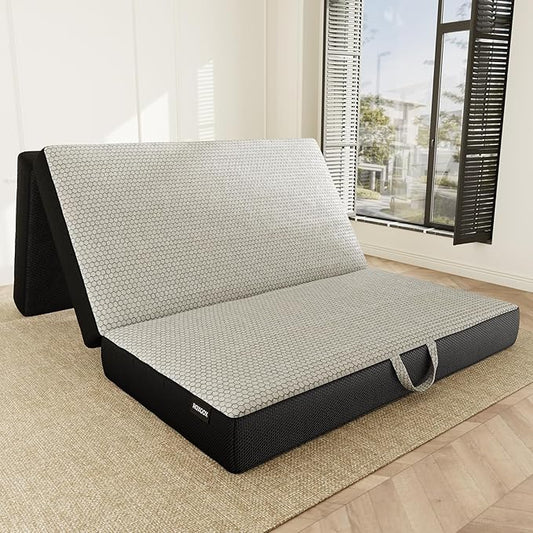 ROXGOX Memory Foam Trifold Mattress, Full Portable Floor Bed 6 Inch, Foldable Mat with Washable Cover, Handle & Non-Slip Bottom, for RV, Travel, Camping, Yoga, 73"x52"x6", Grey