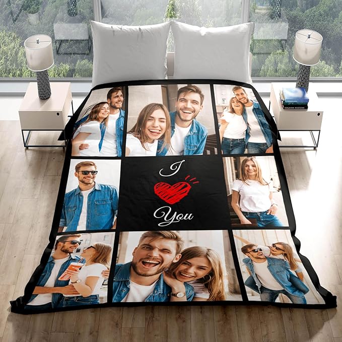 Printwoo Custom Blanket with Picture Text Customized Thow Blankets Personalized Blanket, Customizable Blanket Photo Blankets, Customize Gifts for Mom Dad Couple Girlfriend Boyfriend Wife Husband
