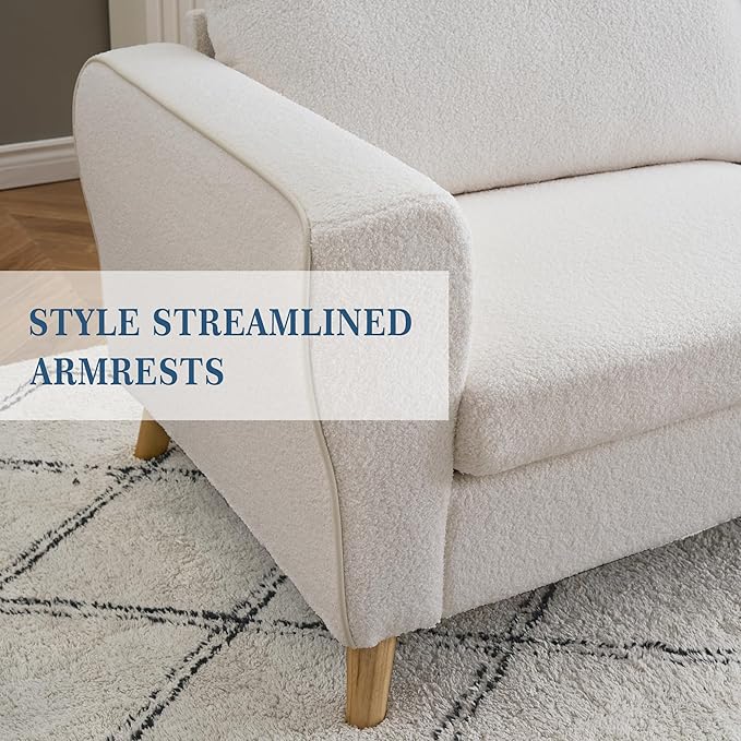 GarveeHome 84 in Sofa Couch, Large Loveseat Sofa with Wide Armrests, Deep Seats & Wood Feet, 3 Seater Modern Boucle Sofa, Comfy Couches for Living Room Bathroom Small Spaces, White