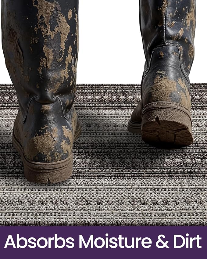 DEXI Dirt Trapper Door Mat, 24x39 Washable Doormat, Dirt Resistant and Absorbent, Easy Clean Low-Profile Floor Rugs for Entryway, Front Door, and Inside Entrance, Striped Grey - Image 4