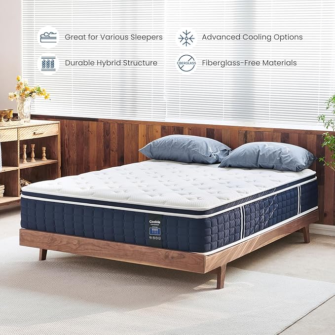 Coolvie 12 Inch Full Mattress, Multi-Layer Hybrid Mattress in a Box with 5-Zone Pocket Springs, Fiberglass-Free Breathable Bed for Adults & Teens, Medium Firm Pressure Relief, 54x75