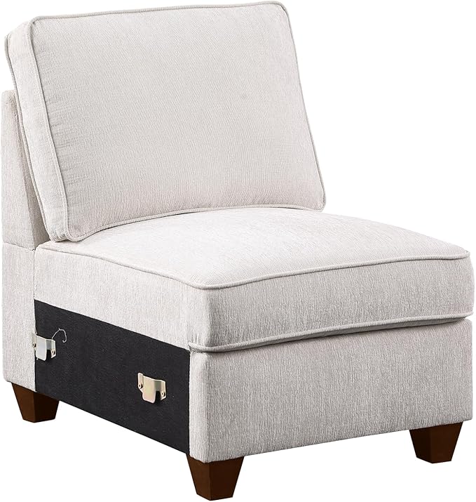 Ball & Cast 127" L-Shaped Sectional Couch with Movable Ottoman&6 Throw Pillow,7 Seat Chenille Upholstered Sofa W/2 Cup Holder,USB Port&Hidden Storage Box,DIY Combination,for Livingroom,Apartment,Beige