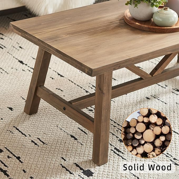 Wnutrees Farmhouse 43" Coffee Table,Solid Wood Center Tables for Living Room and Office, Rustic Wooden Rectangular Table with V-Shaped Support, Natural