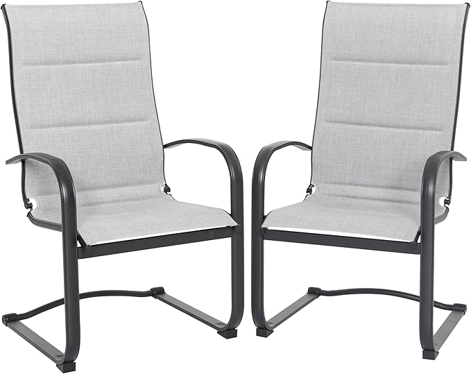 NUU GARDEN Patio Dining Chairs Set of 2, All-Weather Padded Textilene Chairs with Spring Motion and High Back, Breathable Outdoor Dining Chairs for Backyard Lawn Deck, Gray by NUUGARDENCORPORATION