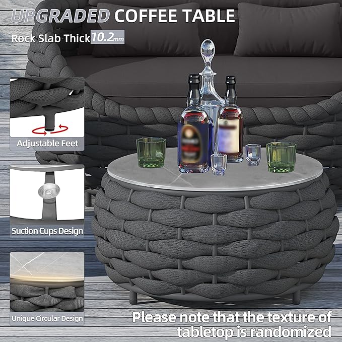 TWT Patio Furniture Sofa Set 4 Pieces Aluminum Outdoor Furniture w/27.8in Coffee Table,Patio Conversation Set with Hand Woven Textilene Rope for Backyard Garden Poolside,Dark Gray