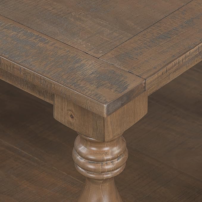 P PURLOVE Solid Wood Coffee Table, Modern Farmhouse Coffee Table/Center Table with Storage Rectangle for Living Room,Brown